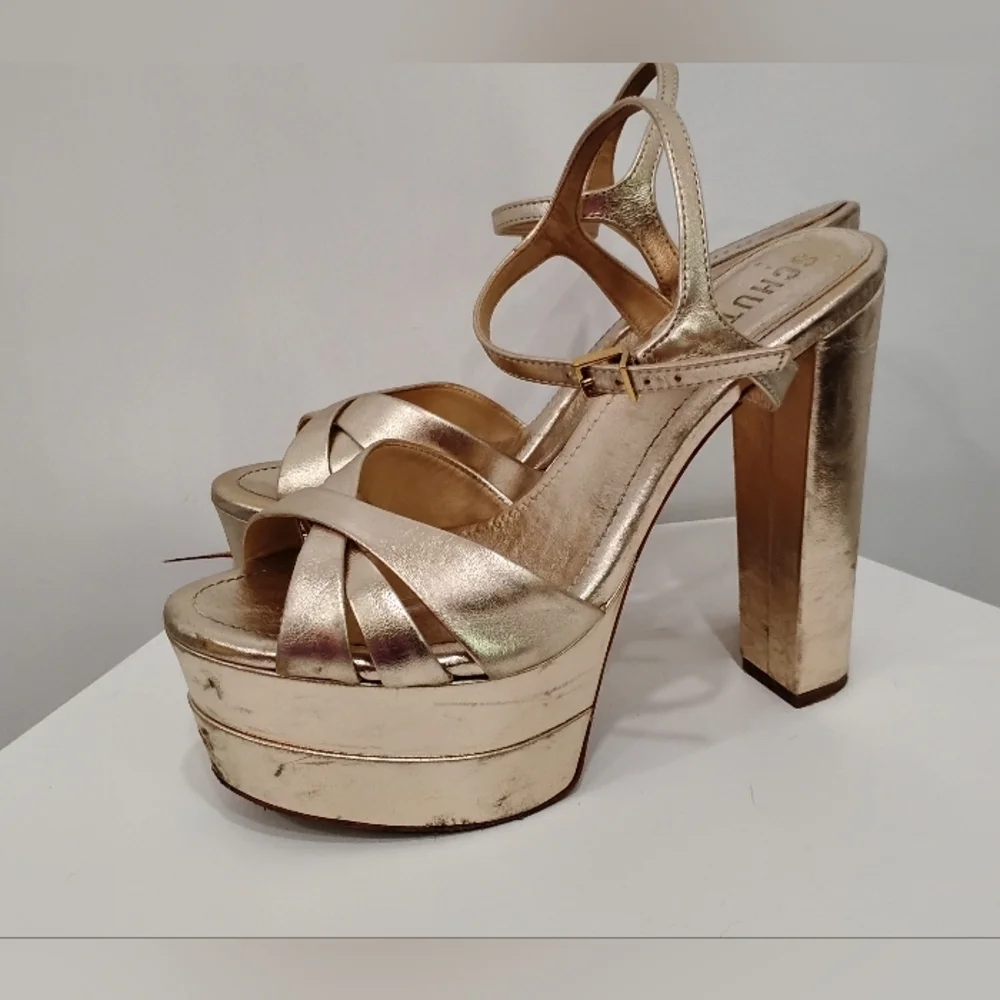 ROSE GOLD LEATHER PLATFORM SANDALS